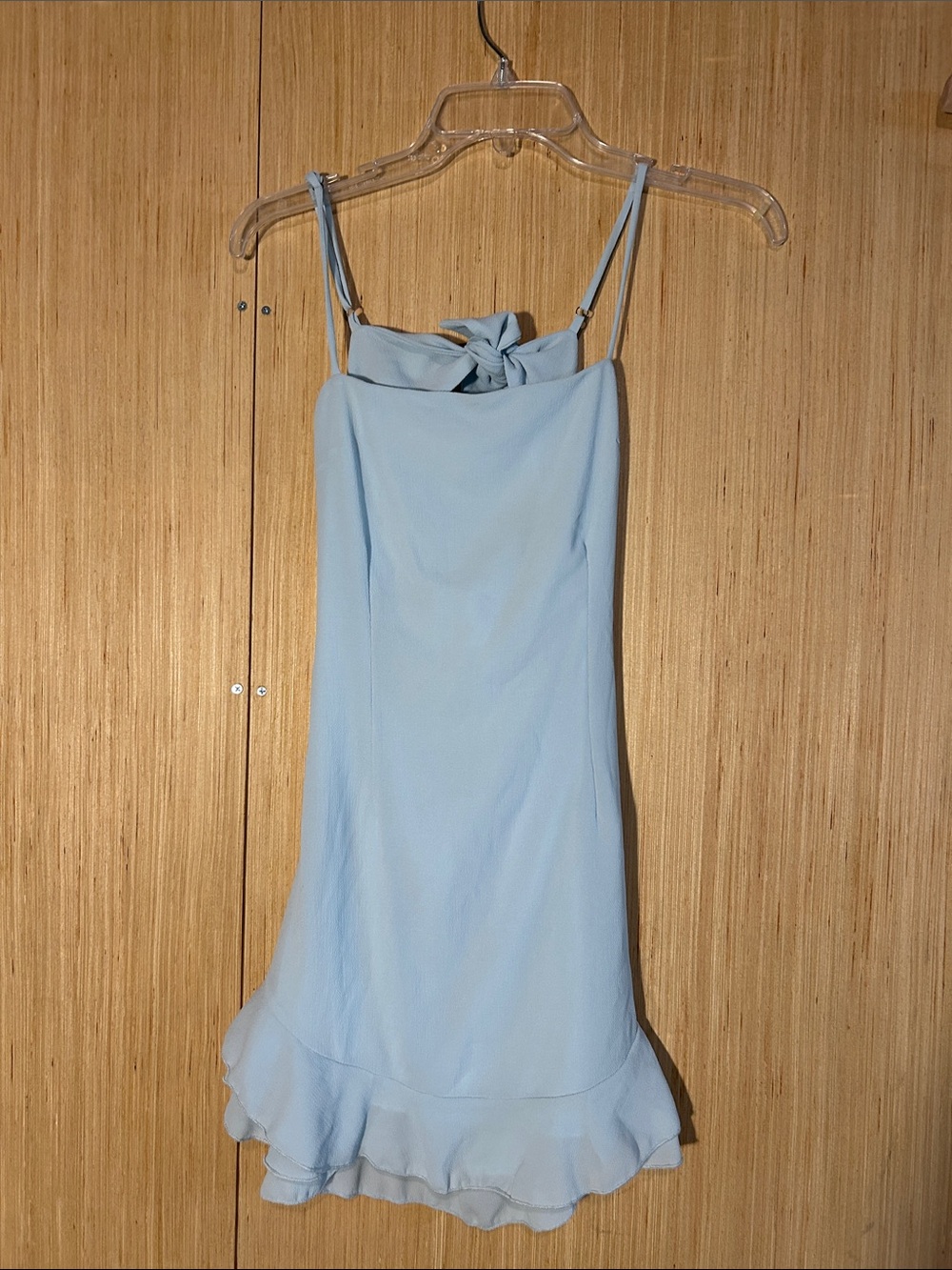 Lucy in the Sky Pale Blue Spaghetti Strap Dress with Knot Neck